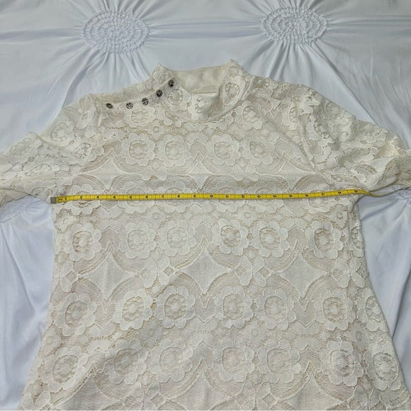 Maeve by Anthropologie Lace Mock Neck Metallic Button Accent Long Sleeve Top XL - Picture 12 of 16